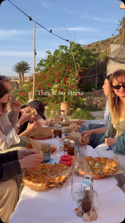Sunset pizza dinner on the Moroccan coast