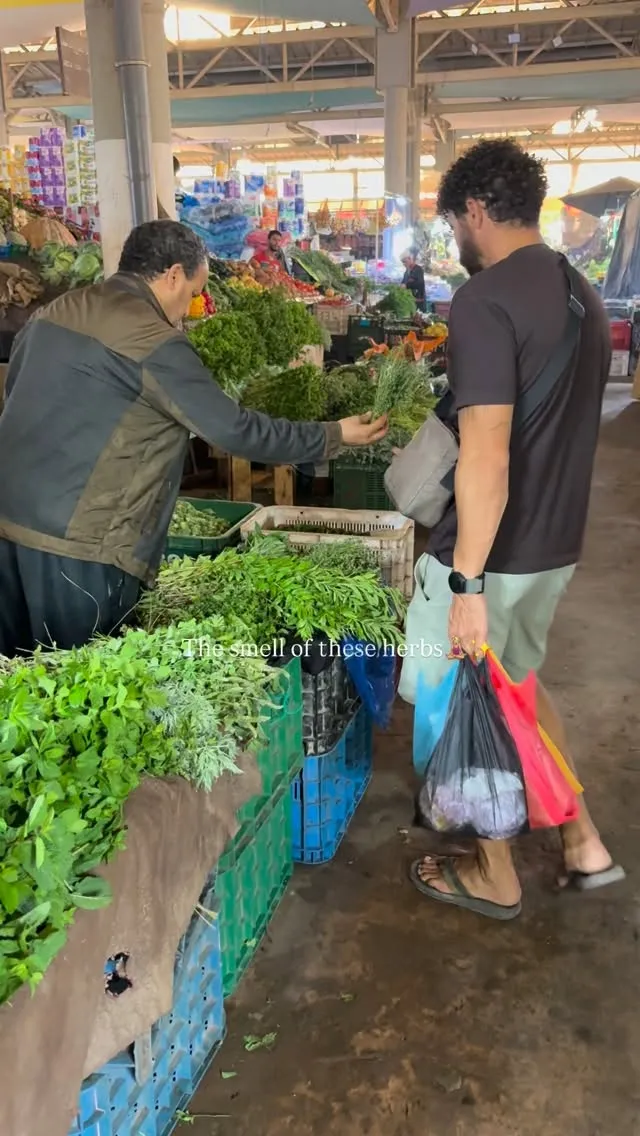Souk traditional market in Morocco with herbs